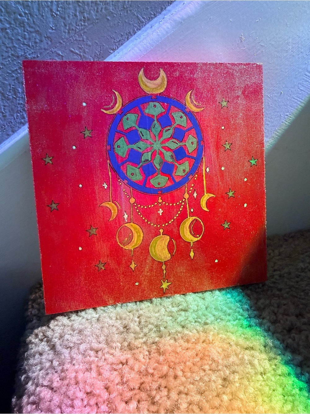 Hand-Painted Red Celestial Dreamcatcher Wall Art